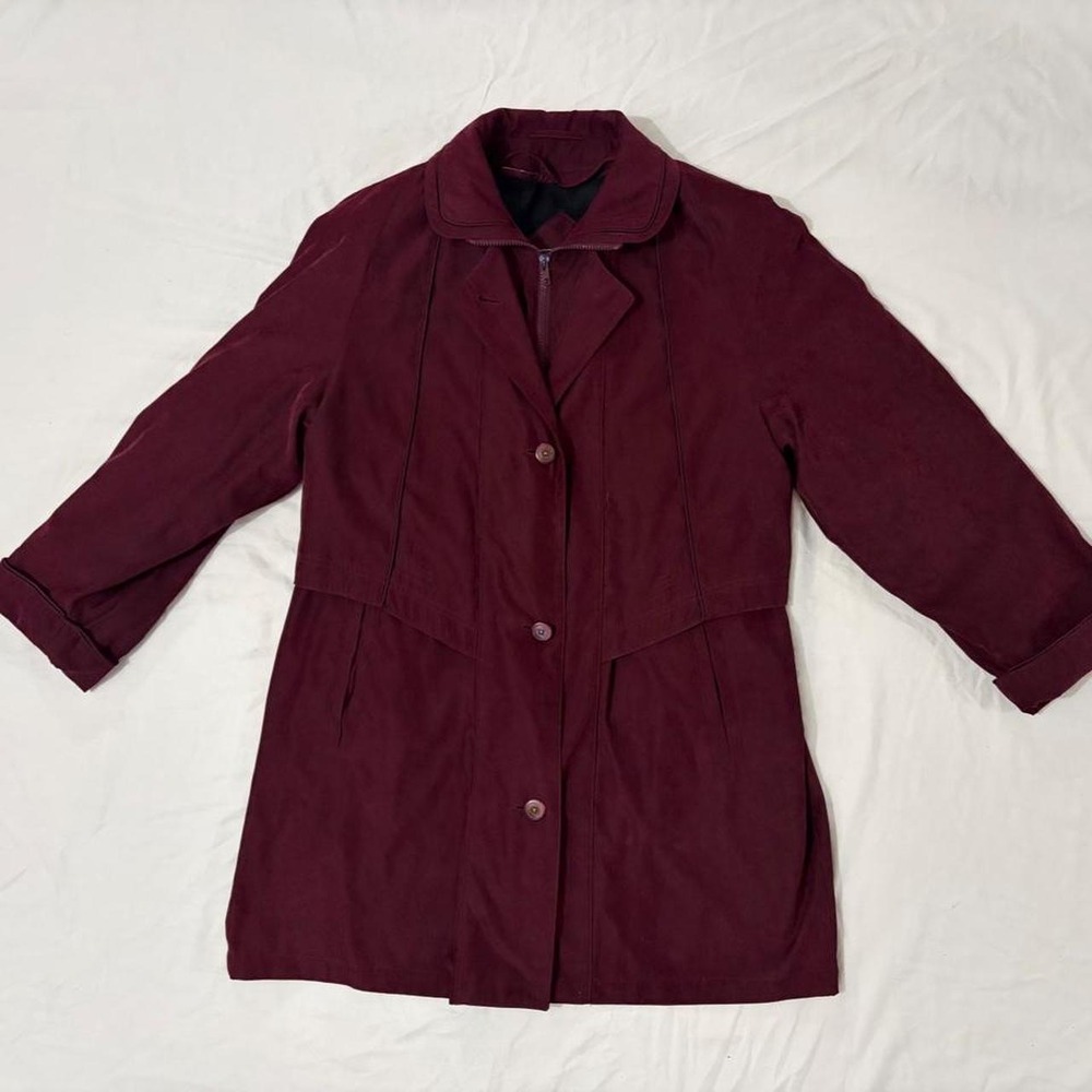 Vintage (90s) Regent Park Burgundy Plum Utility Trench Mid-Length Car Coat Jacke